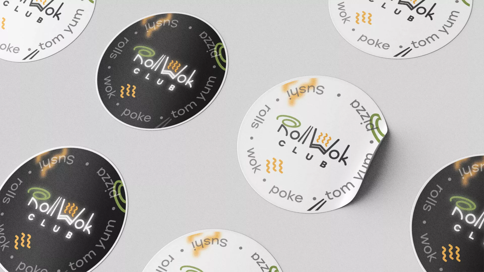 Разработка наклеек для суши-бара «Roll Wok Club» в Барыше